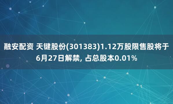 融安配资 天键股份(301383)1.12万股限售股将于6月27日解禁, 占总股本0.01%